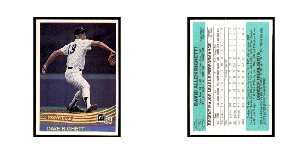 Dave Righetti 1984 Donruss #103 New York Yankees Baseball Card NM