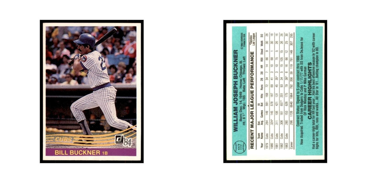 Bill Buckner 1984 Donruss #117 Chicago Cubs Baseball Card NM
