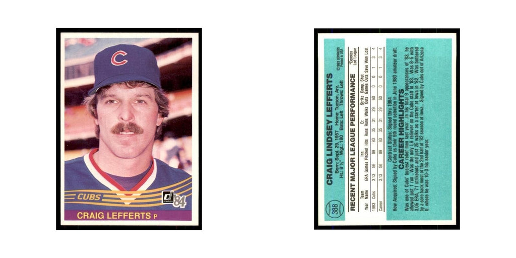 Craig Lefferts Rookie 1984 Donruss #388 Chicago Cubs Baseball Card NM