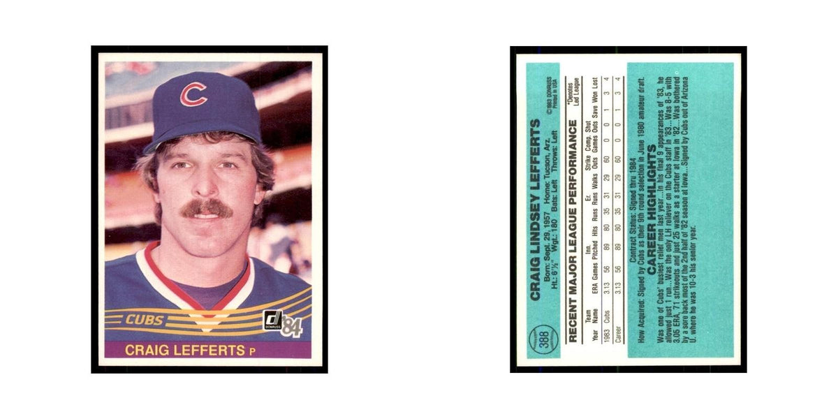 Craig Lefferts Rookie 1984 Donruss #388 Chicago Cubs Baseball Card NM