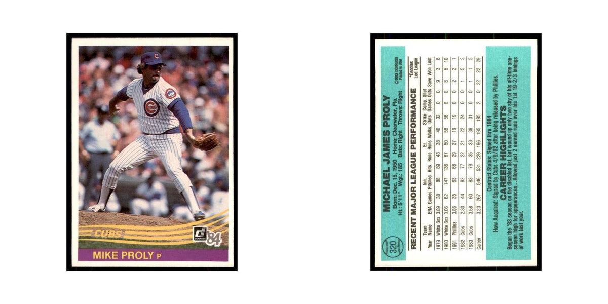 Mike Proly 1984 Donruss #320 Chicago Cubs Baseball Card NM