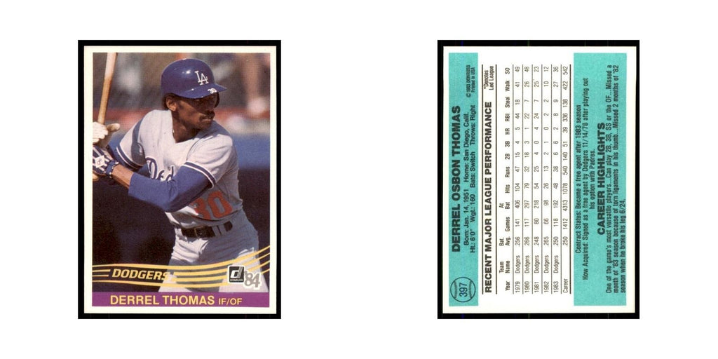 Derrel Thomas 1984 Donruss #397 Los Angeles Dodgers Baseball Card NM