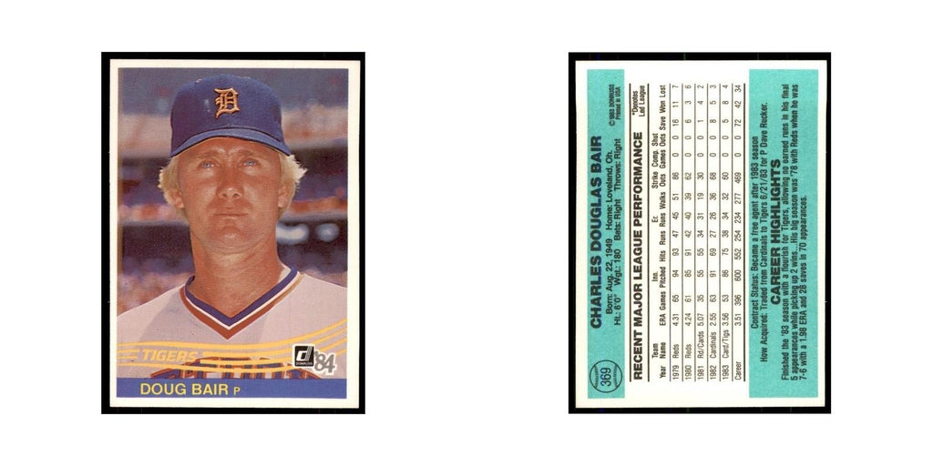 Doug Bair 1984 Donruss #369 Detroit Tigers Baseball Card NM
