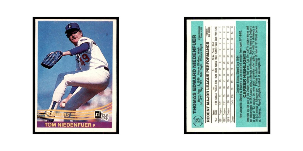 Tom Niedenfuer 1984 Donruss #128 Los Angeles Dodgers Baseball Card NM