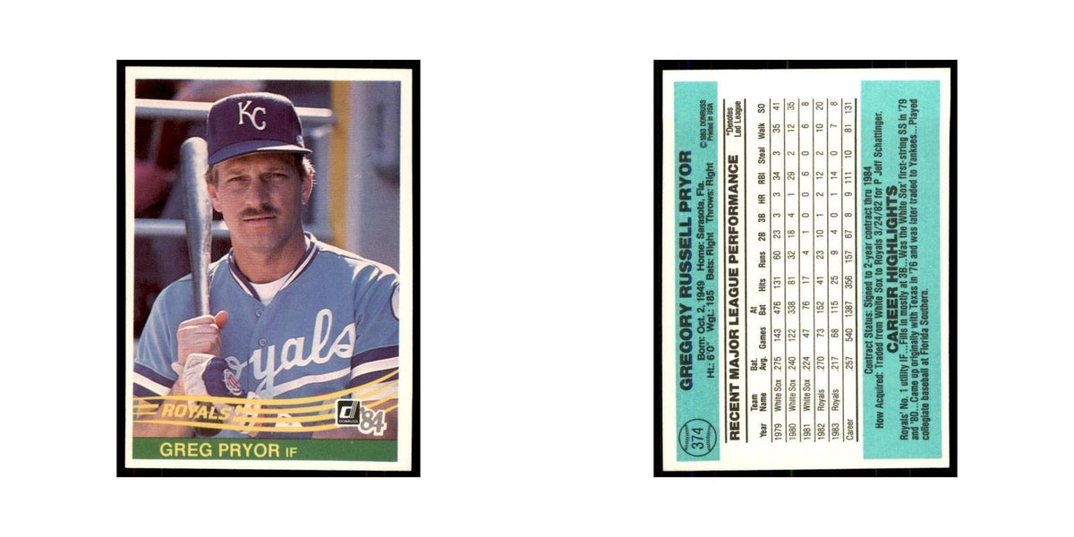 Greg Pryor 1984 Donruss #374 Kansas City Royals Baseball Card NM