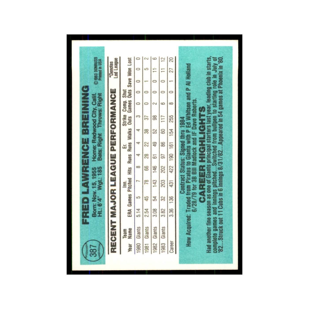 Fred Breining 1984 Donruss #387 San Francisco Giants Baseball Card NM