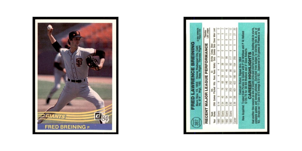 Fred Breining 1984 Donruss #387 San Francisco Giants Baseball Card NM