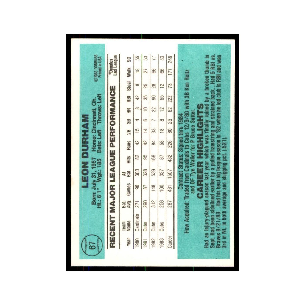 Leon Durham 1984 Donruss #67 Chicago Cubs Baseball Card NM