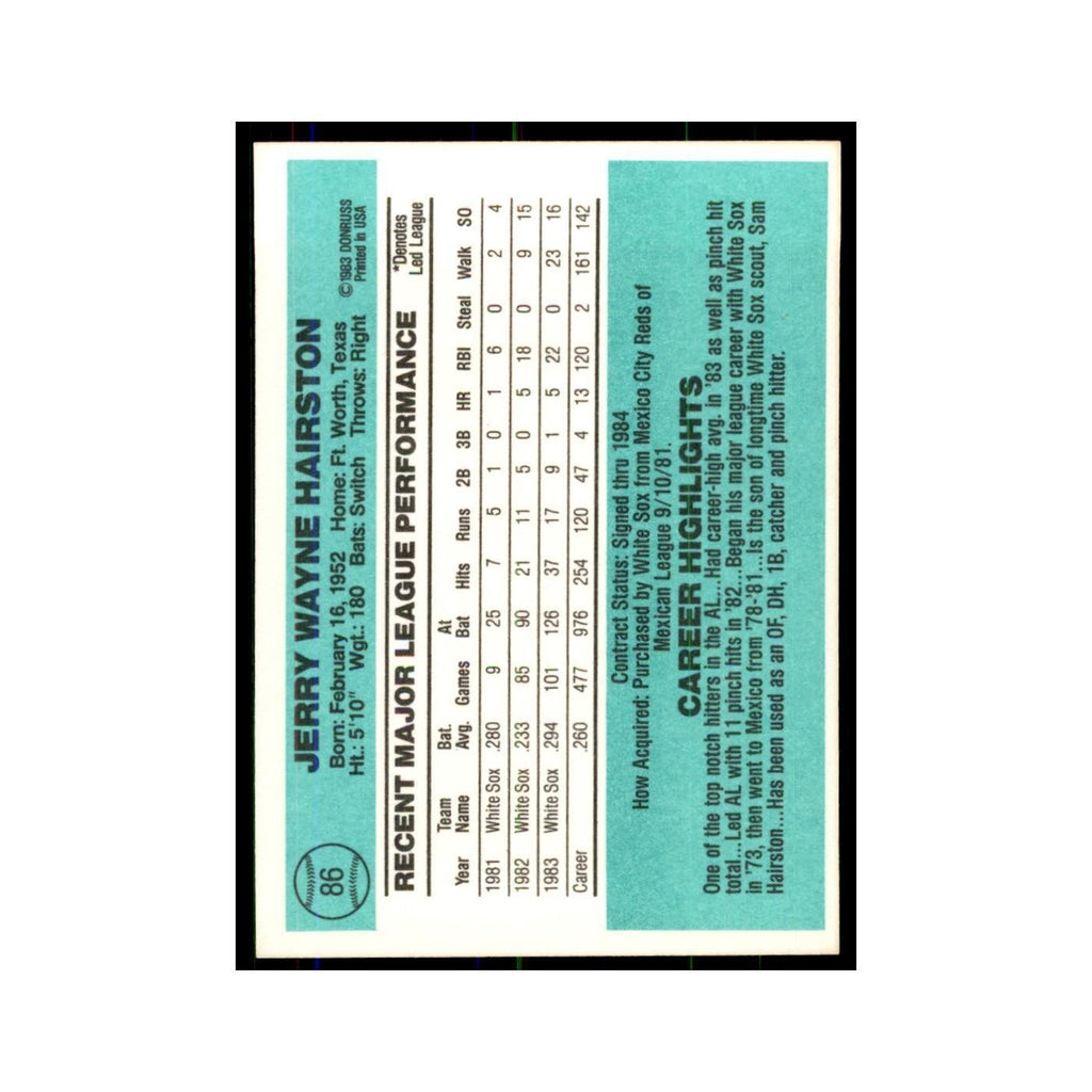 Jerry Hairston 1984 Donruss #86 Chicago White Sox Baseball Card NM