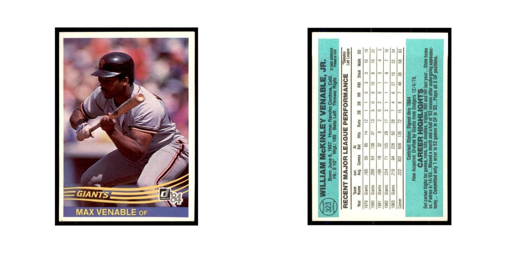 Max Venable 1984 Donruss #323 San Francisco Giants Baseball Card NM