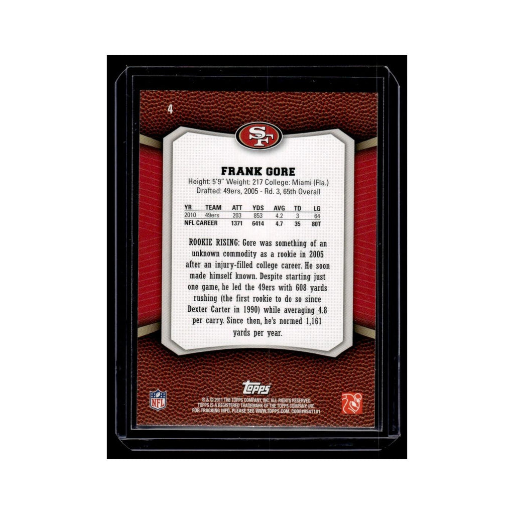 Frank Gore 2011 Topps Rising Rookies #4 San Francisco 49ers Football Card NM