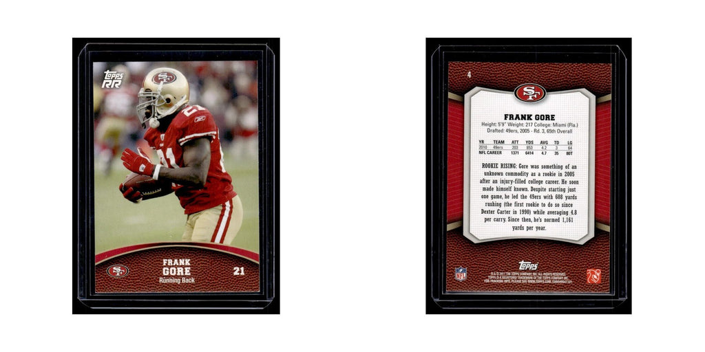 Frank Gore 2011 Topps Rising Rookies #4 San Francisco 49ers Football Card NM