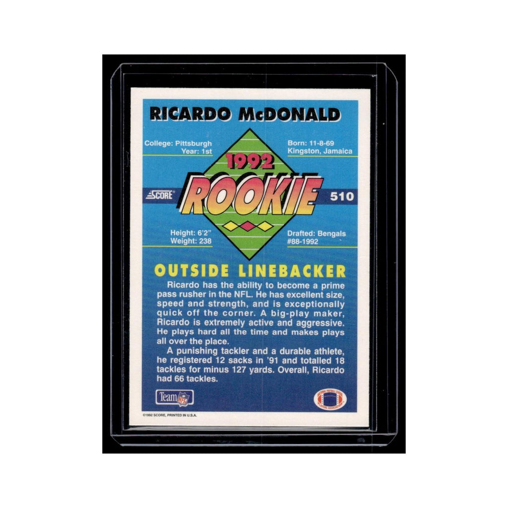 Ricardo McDonald Rookie 1992 Score #510 Cincinnati Bengals Football Card NM