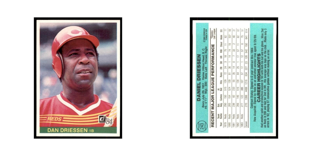 Dan Driessen 1984 Donruss #243 Cincinnati Reds Baseball Card NM
