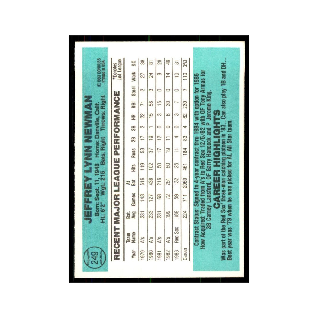 Jeff Newman 1984 Donruss #249 Boston Red Sox Baseball Card NM