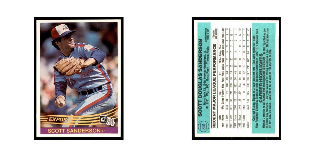 Scott Sanderson 1984 Donruss #341 Montreal Expos Baseball Card NM