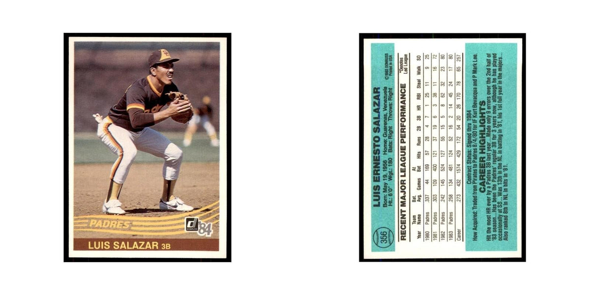 Luis Salazar 1984 Donruss #356 San Diego Padres Baseball Card NM