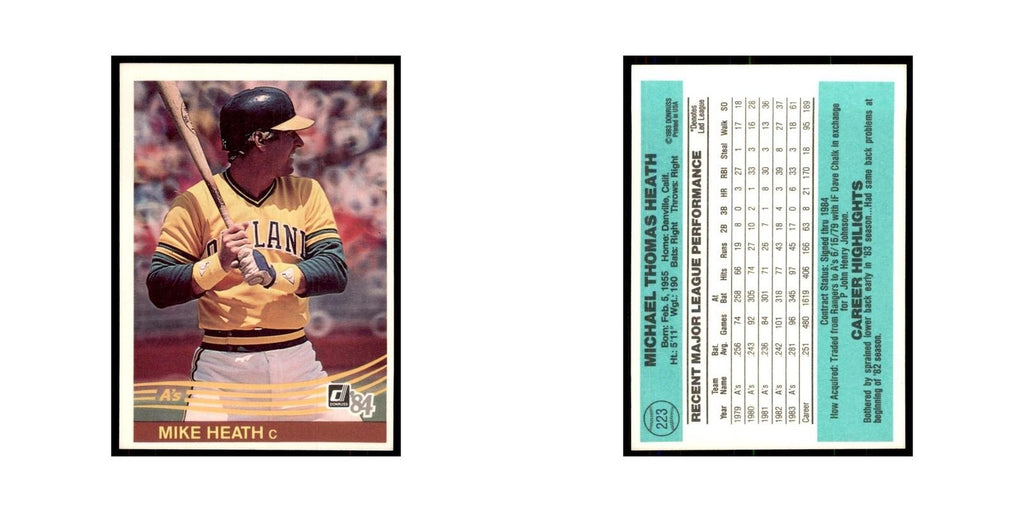 Mike Heath 1984 Donruss #223 Oakland Athletics Baseball Card NM
