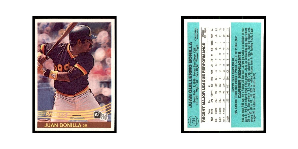 Juan Bonilla 1984 Donruss #234 San Diego Padres Baseball Card NM