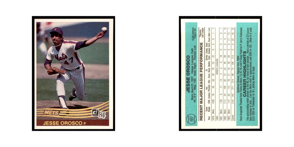Jesse Orosco 1984 Donruss #197 New York Mets Baseball Card NM