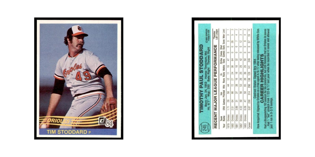 Tim Stoddard 1984 Donruss #245 Baltimore Orioles Baseball Card NM