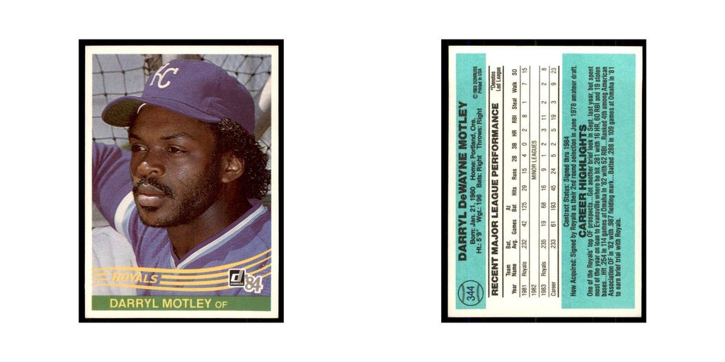 Darryl Motley 1984 Donruss #344 Kansas City Royals Baseball Card NM