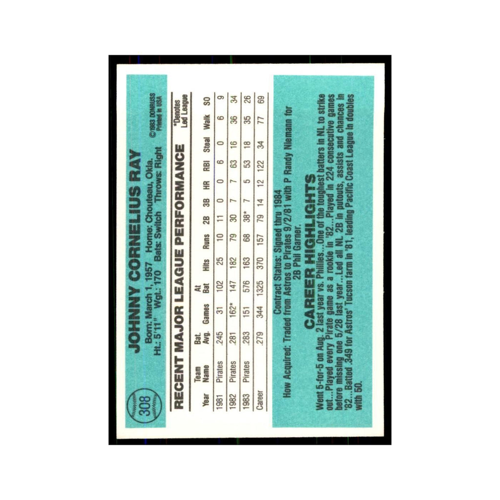 Johnny Ray 1984 Donruss #308 Pittsburgh Pirates Baseball Card NM