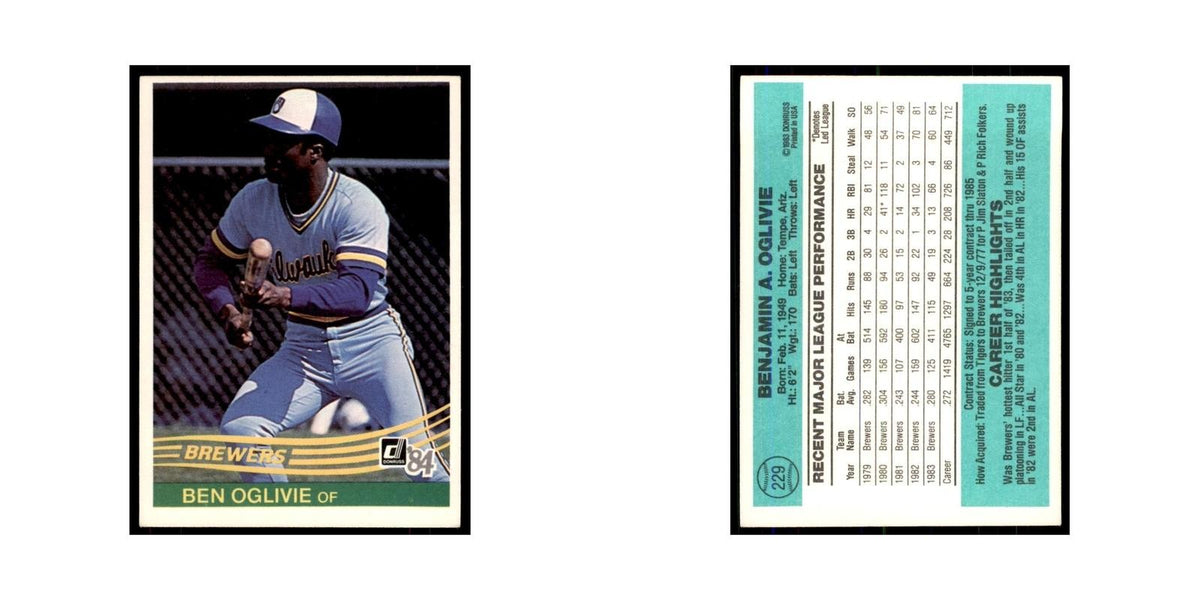 Ben Oglivie 1984 Donruss #229 Milwaukee Brewers Baseball Card NM
