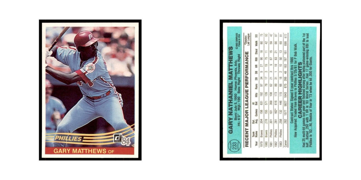 Gary Matthews 1984 Donruss #233 Philadelphia Phillies Baseball Card NM