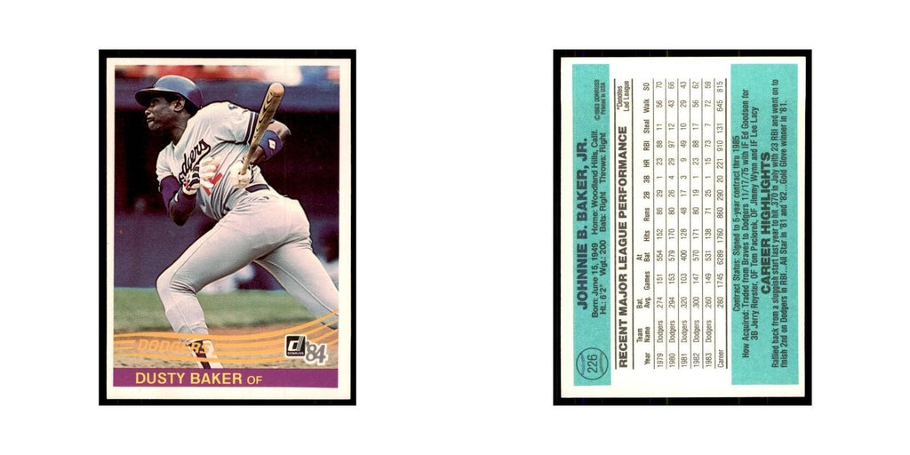 Dusty Baker 1984 Donruss #226 Los Angeles Dodgers Baseball Card NM
