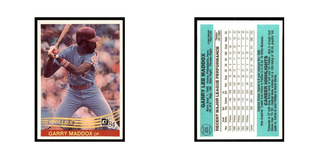 Garry Maddox 1984 Donruss #305 Philadelphia Phillies Baseball Card NM
