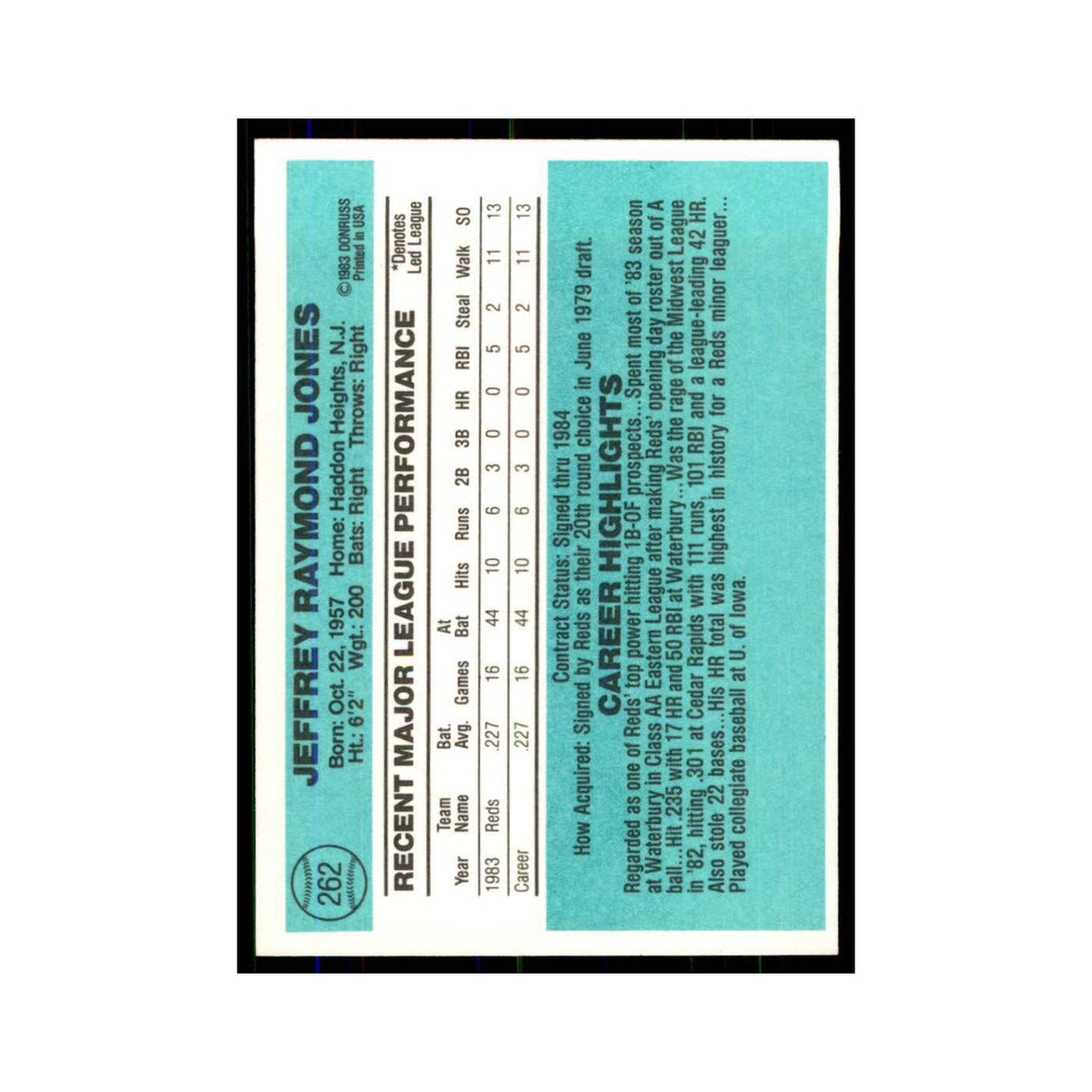 Jeff Jones Rookie 1984 Donruss #262 Cincinnati Reds Baseball Card NM