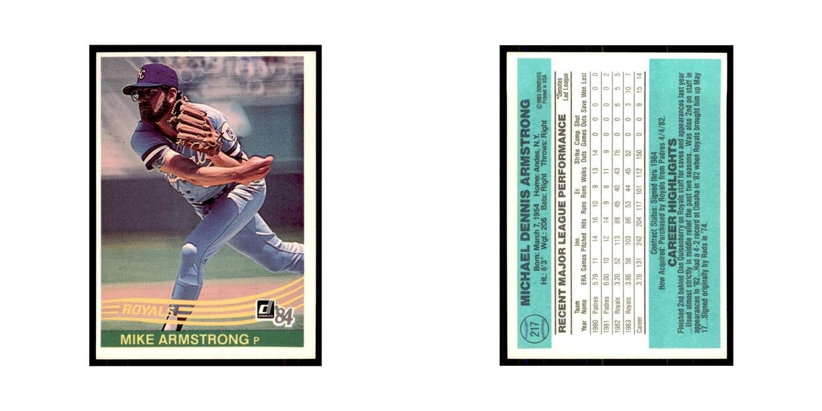 Mike Armstrong 1984 Donruss #217 Kansas City Royals Baseball Card NM
