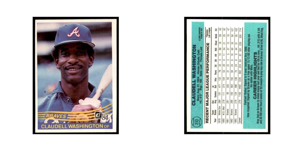 Claudell Washington 1984 Donruss #310 Atlanta Braves Baseball Card NM