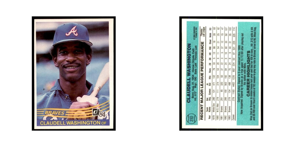 Claudell Washington 1984 Donruss #310 Atlanta Braves Baseball Card NM