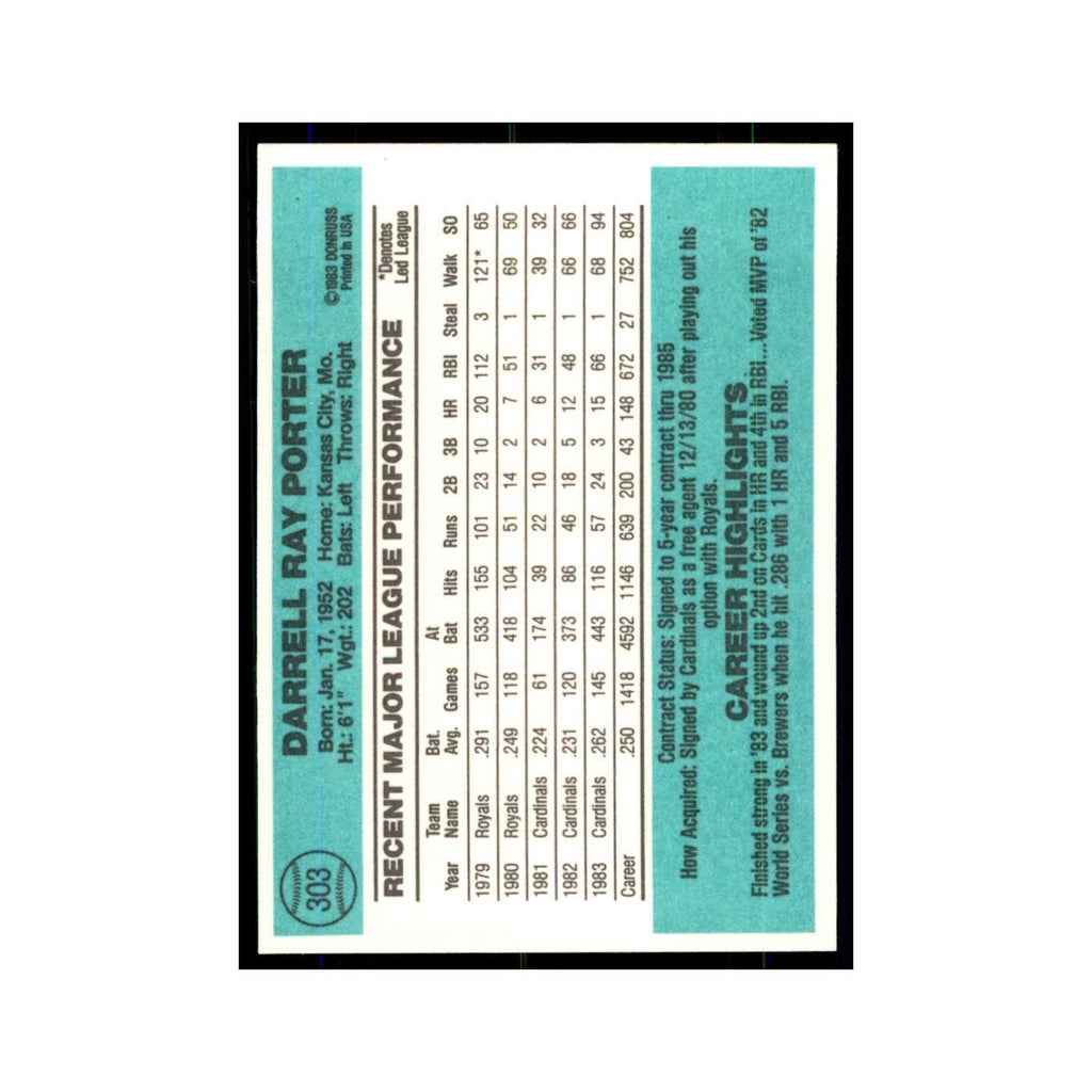 Darrell Porter 1984 Donruss #303 St. Louis Cardinals Baseball Card NM
