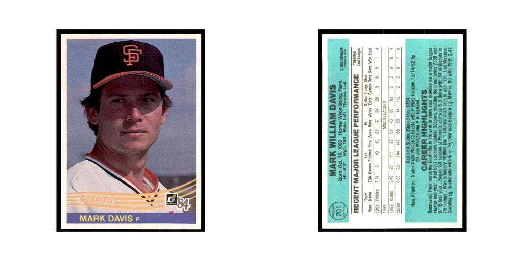 Mark Davis 1984 Donruss #201 San Francisco Giants Baseball Card NM