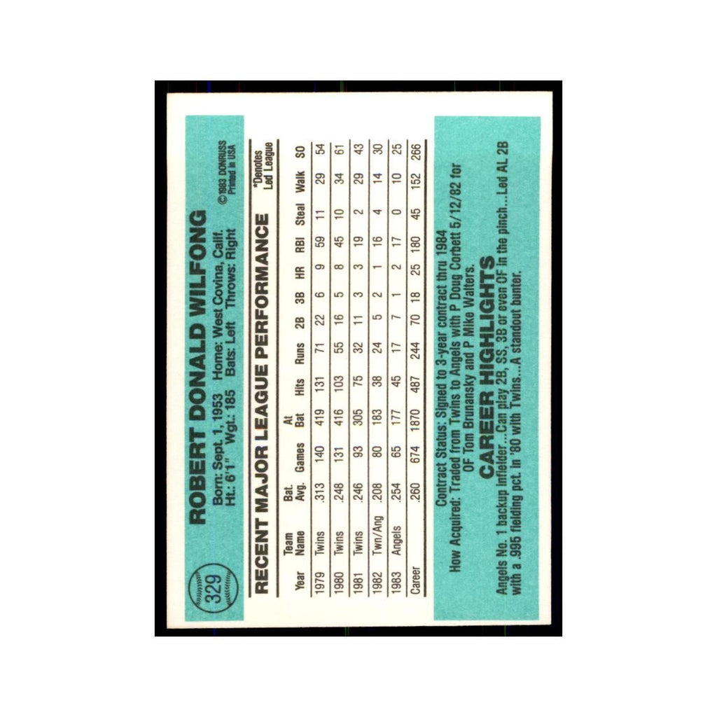 Rob Wilfong 1984 Donruss #329 California Angels Baseball Card NM