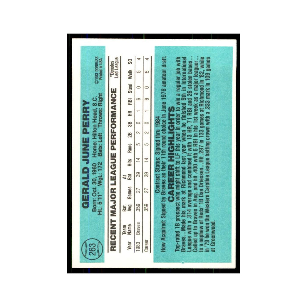 Gerald Perry Rookie 1984 Donruss #263 Atlanta Braves Baseball Card NM