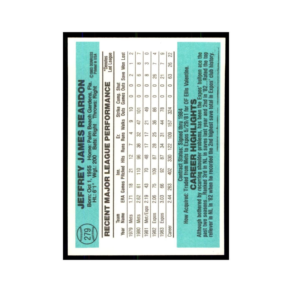 Jeff Reardon 1984 Donruss #279 Montreal Expos Baseball Card NM