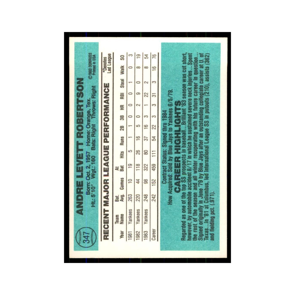 Andre Robertson 1984 Donruss #347 New York Yankees Baseball Card NM