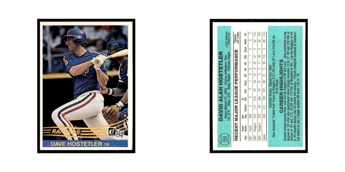 Dave Hostetler 1984 Donruss #159 Texas Rangers Baseball Card NM