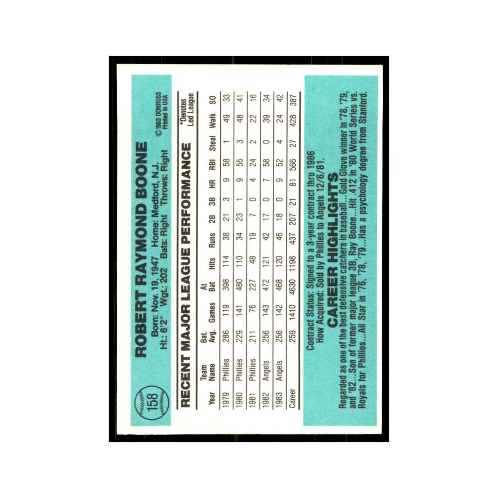 Bob Boone 1984 Donruss #158 California Angels Baseball Card NM