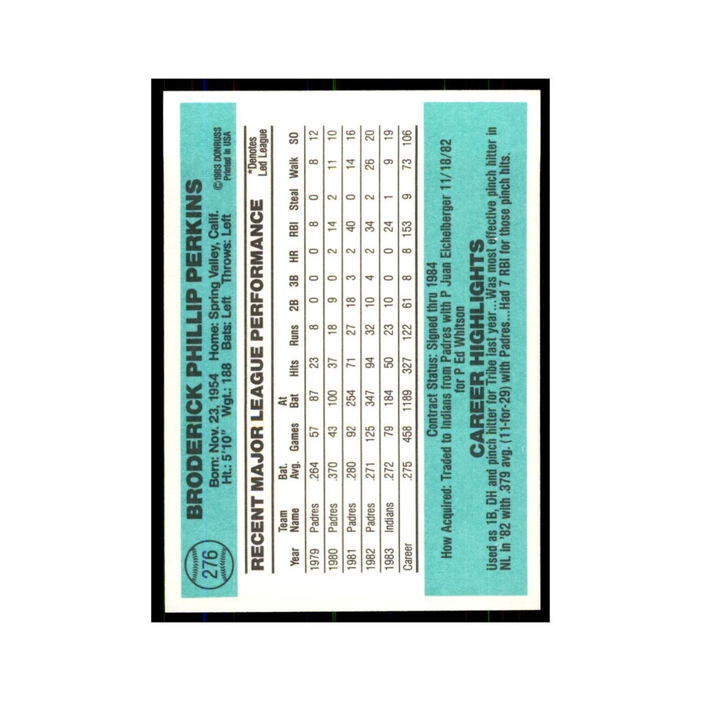 Brod Perkins 1984 Donruss #276 Cleveland Indians Baseball Card NM