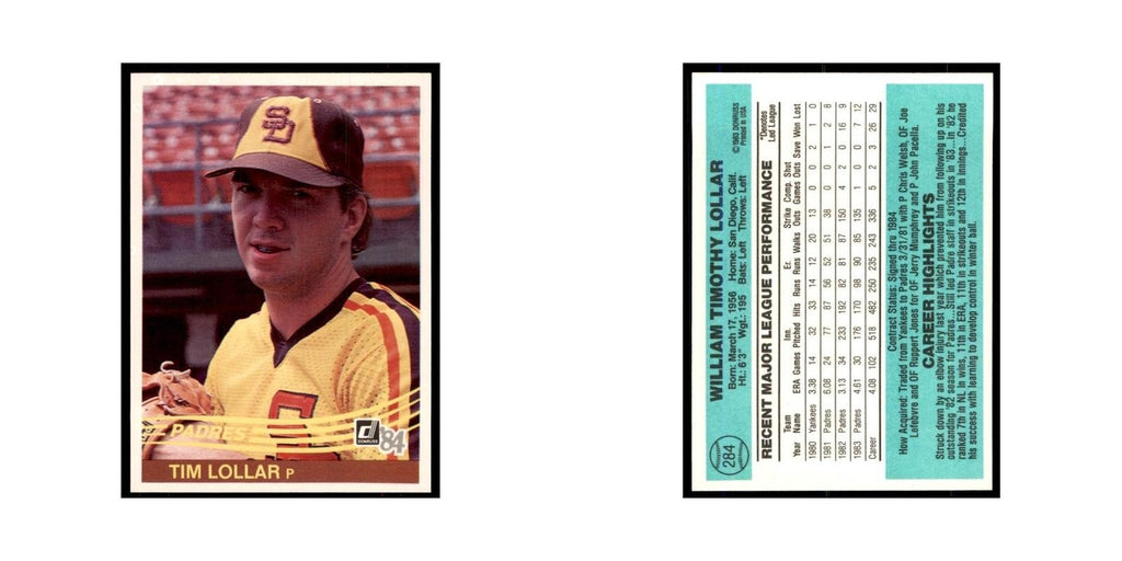 Tim Lollar 1984 Donruss #284 San Diego Padres Baseball Card NM