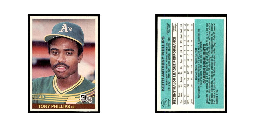 Tony Phillips Rookie 1984 Donruss #278 Oakland Athletics Baseball Card NM