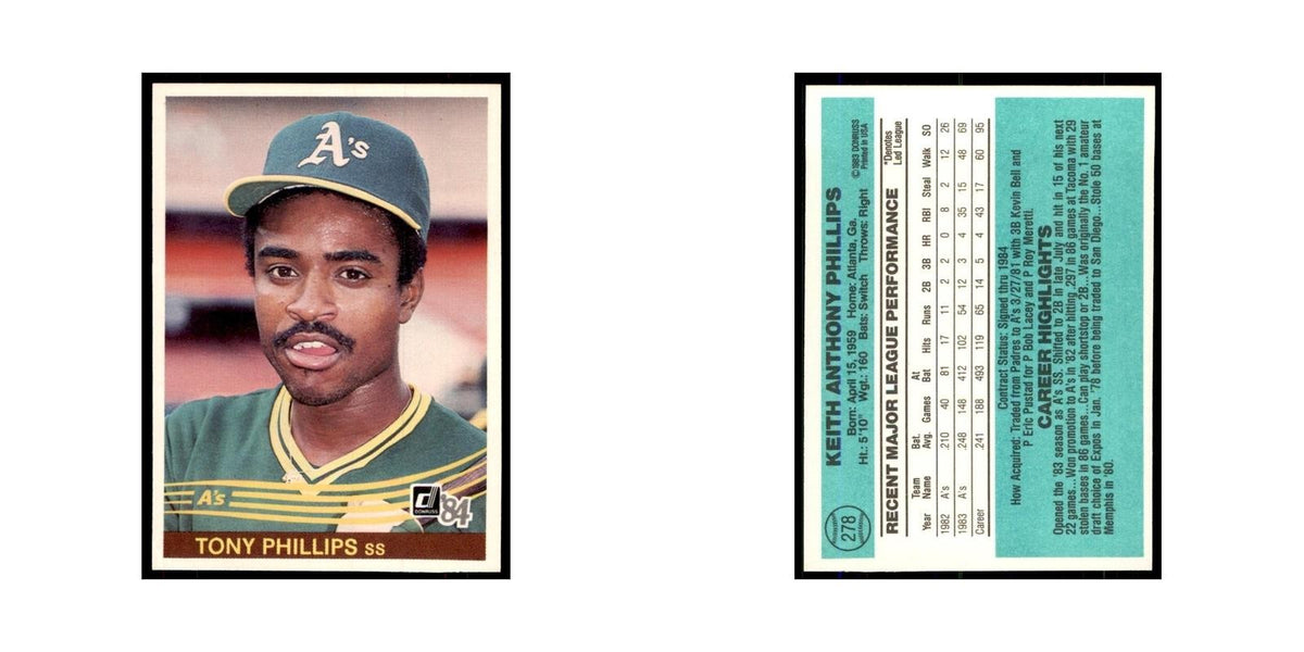 Tony Phillips Rookie 1984 Donruss #278 Oakland Athletics Baseball Card NM