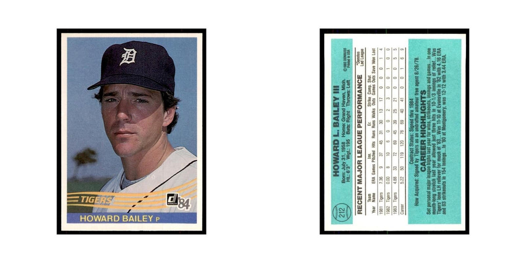 Howard Bailey 1984 Donruss #212 Detroit Tigers Baseball Card NM