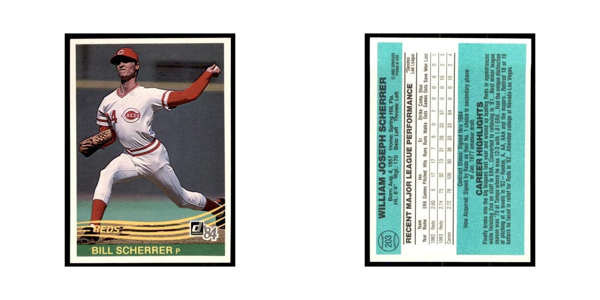 Bill Scherrer Rookie 1984 Donruss #203 Cincinnati Reds Baseball Card NM