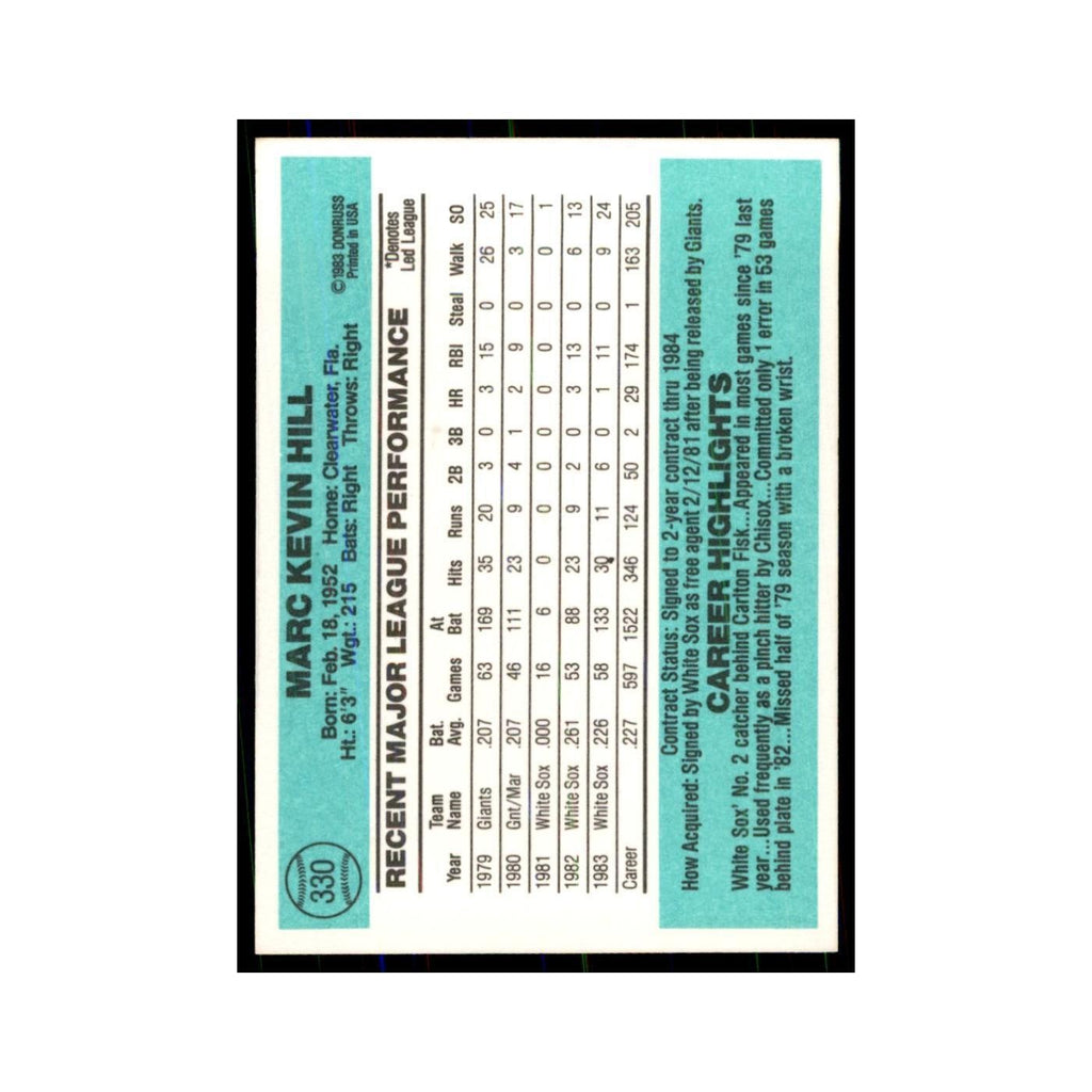 Marc Hill 1984 Donruss #330 Chicago White Sox Baseball Card NM
